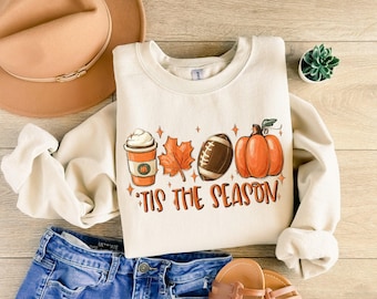 Sudadera "Tis The Season", Sudadera de calabaza de otoño, Suéter de fútbol, Sudadera con capucha de otoño para mujer, Sudadera de calabaza linda, Sudadera de temporada de otoño