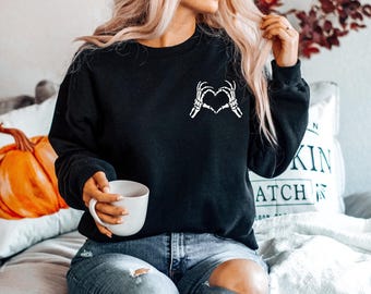 Valentines Day Sweatshirt, Skeleton Valentines Sweatshirt, Heart Sweatshirt, Skeleton Hand Shirt,  Valentine Hoodie, Fall Sweatshirt