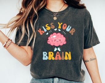 Camisetas para maestros, camiseta "Bésate el cerebro", regalo de agradecimiento para maestros, camiseta para maestros, regalos retro para maestros, camiseta para maestros de educación especial, camiseta para maestros