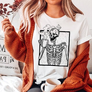 Skeleton Coffee Shirt, Halloween Skeleton Shirt, Fall Coffee Tshirt, Skeleton Tee, Halloween Coffee Shirt, Spooky Season Shirt, Fall Shirt