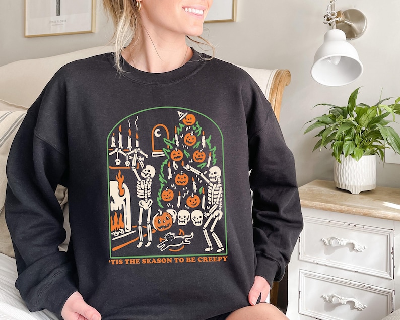 Tis the Season to be Creepy Sweatshirt, Dead Inside Hoodie, Skeleton Sweatshirt, Funny Spooky Sweater, Halloween Gift image 1