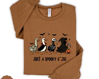 Just a Spooky Goose Haloween Sweatshirt, Spooky Season Crewneck, Halloween Gift,  Silly Goose Sweatshirt, Goose Lover Hoodie, Fall Sweater