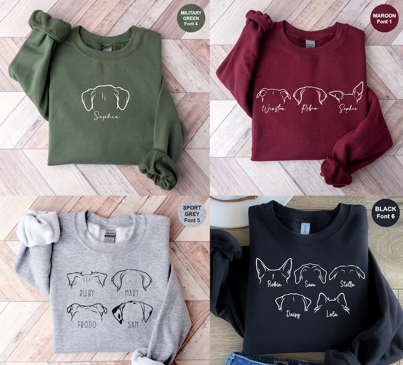 Custom Dog Sweatshirt Personalized Dog Ears Sweater with Name Custom Dog Mom Hoodie Dog Mom Gift for Her Pet Gift for Him Pet Lovers Shirt image 2