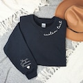 Custom Text on the Neck and Names on the Sleeve Sweatshirt, Personalized Names Initial on Sleeve, Custom Crewneck Sweatshirt, NOT EMBROIDERY