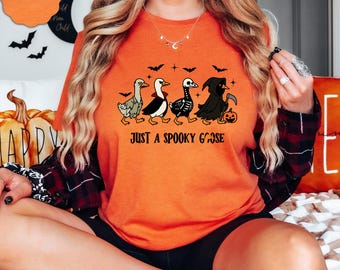 Just a Spooky Goose Haloween Shirt, Silly Goose Tshirt, Spooky T Shirt, Halloween Goose Tee, Horror Shirts, Cute Halloween Crewneck for Fall