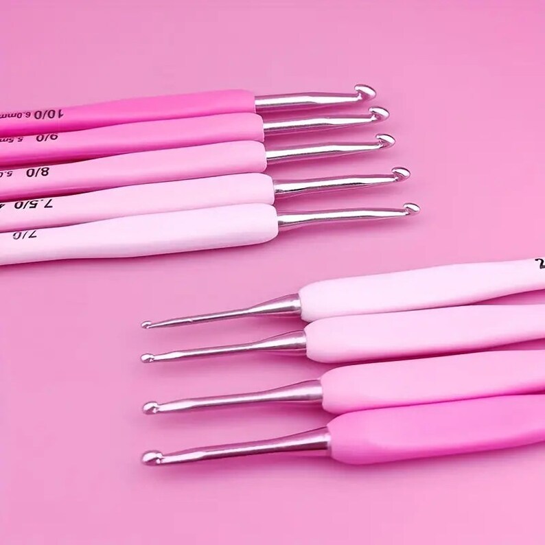 Pink Rubber Handle Aluminum Crochet Hooks 9 Hook Set With Etsy