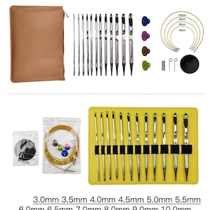 Interchangeable Metal Tunisian Crochet Hook Set notions and Yarn Gifts