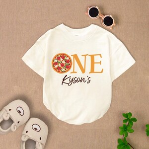 Personalized Pizza First Birthday Romper Short Sleeves, Pizza Party Birthday Bodysuit, First Birthday Girl Romper, Newborn Outfit