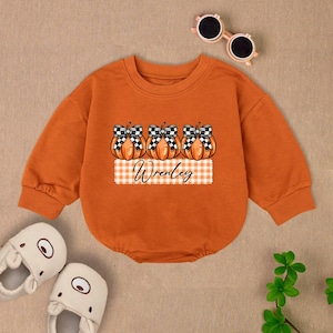Personalized Pumpkin Bow Baby Romper, Pumpkin Halloween Baby Bodysuit, Halloween Girl Baby Outfit, Spooky Halloween Outfit
