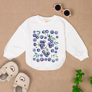 Blueberries Baby Romper Short Sleeves, Summer Fruit Baby Bodysuit, Gardener Romper, Blueberries Foodie Baby Outfit