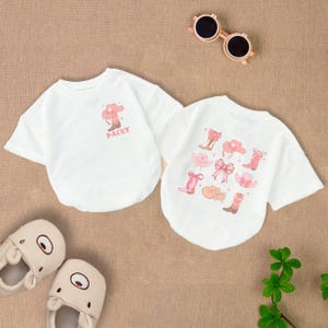 Personalized Pink Bow Cowgirl Birthday Baby Romper Short Sleeves, Rodeo Cowgirl Bodysuit, Western Baby Girl Romper, Country Romper