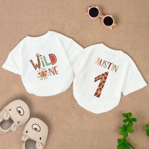 Personalized Wild One Baby Romper Short Sleeves, Jungle 1st Birthday Baby Bodysuit, Safari Animals Baby Romper, Zoo Party Baby Bodysuit
