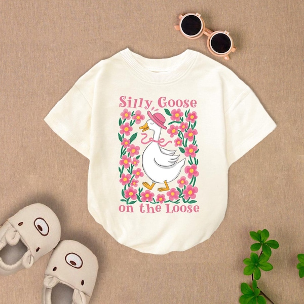 Silly Goose Baby Romper, Boho Floral, Coquette Bow, Goose Lover Gift