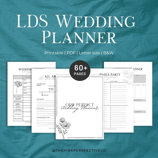 LDS Wedding Planner, LDS Wedding Printable Planner, Wedding Planner, Printable Wedding Planner, Black and White Wedding Planner