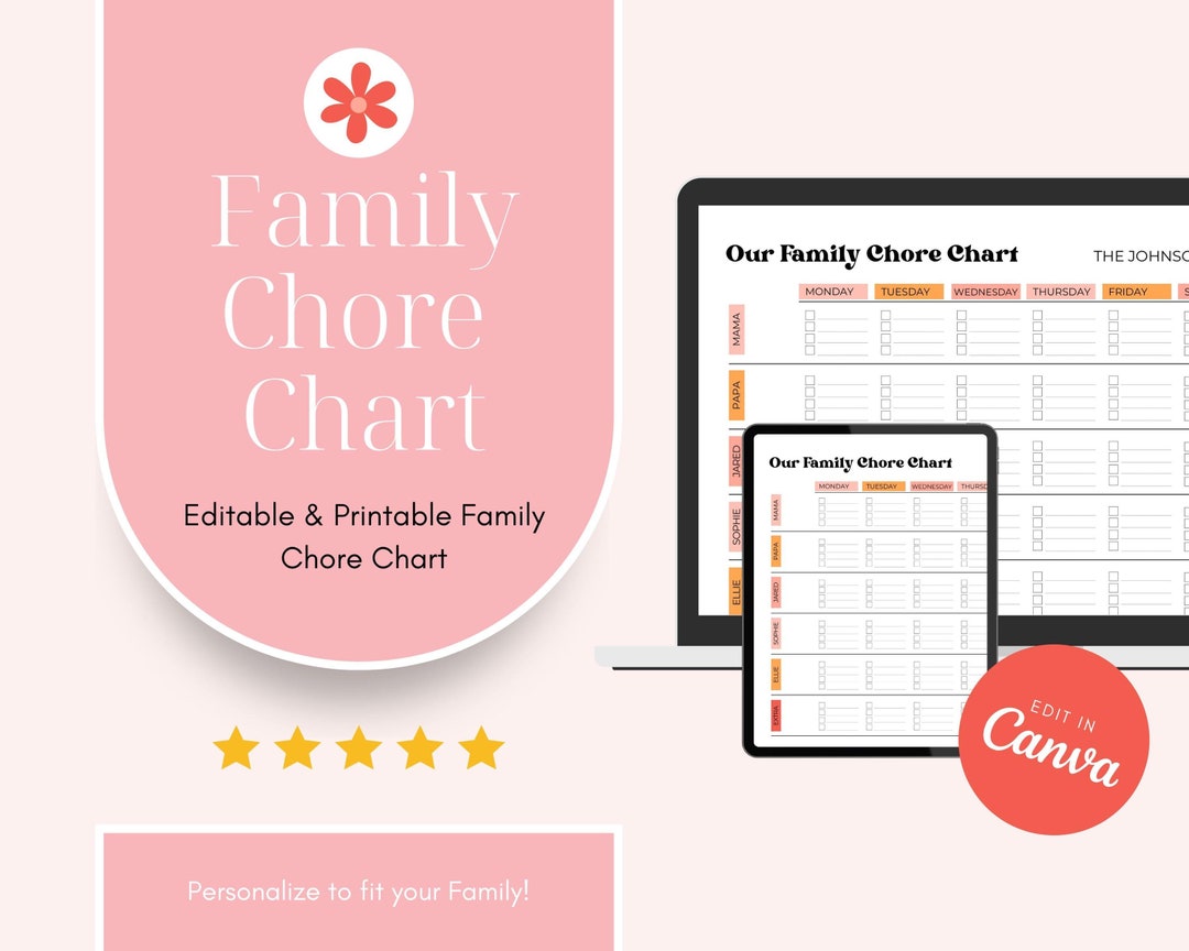 Editable Family Chore Chart: Canva Template (digital Download) - Etsy UK