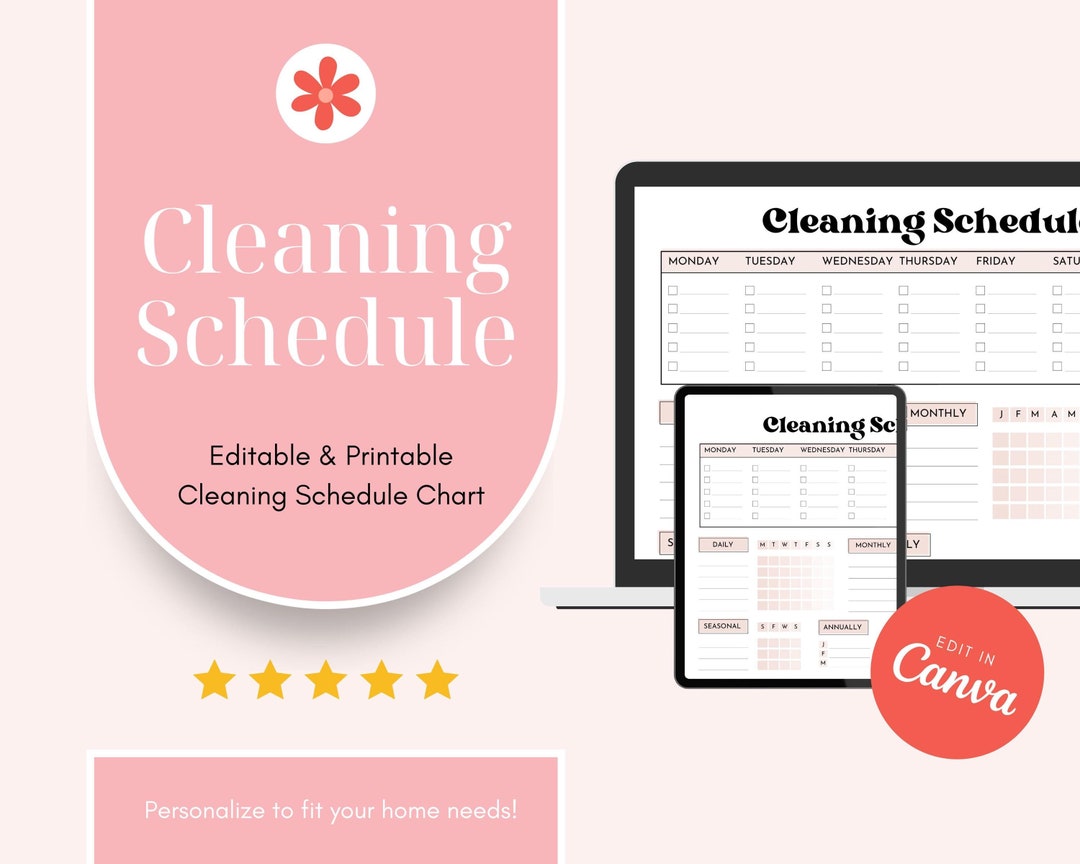 Editable Cleaning Schedule Chart: Printable Chore List (canva Template ...