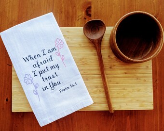 Cuando tengo miedo pongo mi confianza en ti",Regalo de anfitriona, toalla de té, toalla de plato, regalo de cocina, regalo religioso, regalo de cocina