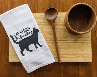 Besos de gato arreglan todo/toalla inauguración de la casa/regalo de anfitriona/regalo de cocina/regalo divertido/regalo/amante de los gatos/gato/regalo de gato/regalo de cocina de gato/paño de cocina