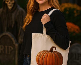 Halloween Pumpkin Canvas Tote Bag: Reusable Trick-or-Treat Bag