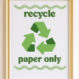 Letrero imprimible que dice "Solo papel reciclado"