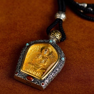 Zodiac Protection Buddha Necklace Amulet Gilt Buddha Pendant Necklace Meditation Prayer Gift Tibetan Jewelry Yoga Necklace