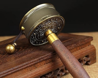 Prayer Wheel Meditation Gift Tibetan Buddist Solid Brass Made Prayer Wheel Wooden Handle