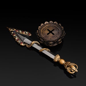 Manjushri Sword Tool for Display, Tibetan Tantric Buddhism Powerful Tool, Manjushri Sword with Base, Buddhist Gift, Meditation room decor