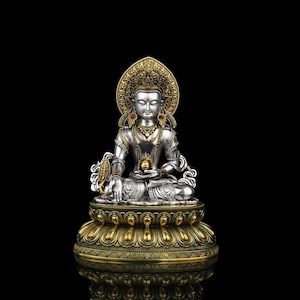 Gilt Brass Kṣitigarbha Statue: Tibetan Buddha Altar Display (11.5x15cm)