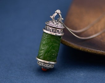 Jade Pendant  Amulet Tibetan 925 Sterling Silver Jade Necklace Amulet Meditation Gift for Her Amulet for Health and Safety