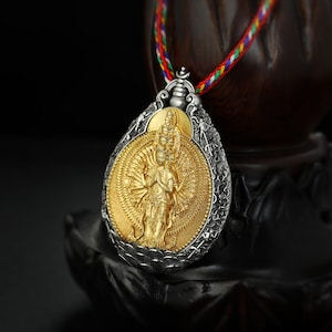 Guanyin Protectora Boeddha ketting amulet, vergulde Avalokitesvara Boeddha hanger ketting meditatie gebed cadeau Tibetaanse sieraden yoga ketting