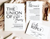 Boho Modern Wedding Invitation Set. Customizable Wedding Invitation Template. Instant Download. Classic Invitation. Katie
