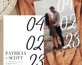 Modern Bold Typography Wedding Invitation Template | Vertical Save the Date Canva | Minimalist Photo Wedding Suite | Instant Download