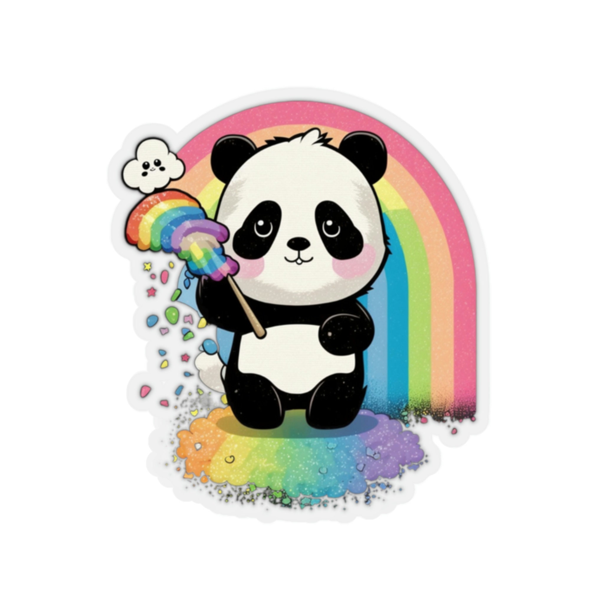 kawaii sticker, A cute Panda stirring, designed with colorful contours and  isolated. AI Generated 29227104 PNG