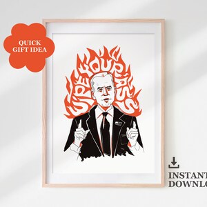 May include: A digital illustration of a person with a red, orange, and yellow flame-like design behind them. The design is made up of the words "Let's Go Brandon".