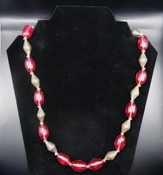 Antique Garnet Red and Brass Bead Necklace