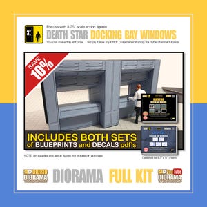 Op de afbeelding: Een diorama-set voor een Death Star docking bay-raam, met een 3,75 inch schaal action figure. De set bevat zowel blauwdrukken als decals, en is ontworpen voor 8,5 x 11 inch vellen. Bespaar 10% op deze complete diorama-set.