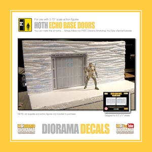 Könnte beinhalten: Ein weißes und blaues Diorama-Modell einer Tür aus dem Star Wars-Film 'Das Imperium schlägt zurück'. Das Diorama ist für die Verwendung mit 3,75 Zoll großen Actionfiguren konzipiert. Das Diorama besteht aus Schaumstoff und hat eine strukturierte Oberfläche. Das Diorama ist für die Verwendung mit 8,5 x 11 Zoll großen Blättern konzipiert. Das Diorama ist als digitaler Download erhältlich.