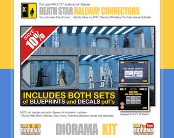 May include: A Death Star Hallway Connectors Diorama Kit for 3.75 inch action figures. The kit includes blueprints and decals for building a model of a Star Wars hallway. The kit is designed for 8.5 x 11 inch sheets.