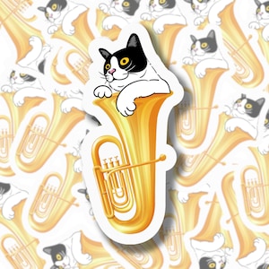 Tuba sticker, marching band sticker, cat sticker, funny sticker, laptop sticker, kitty sticker, euphonium sticker, funny music sticker