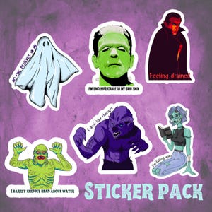 Stickers monstres classiques, fille gothique, autocollant de santé mentale, autocollant d'émotion, autocollant d'humour de santé mentale, cadeau, autocollant d'Halloween