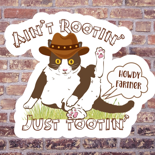 Funny cat sticker, laptop sticker, die cut sticker, planner sticker, sarcastic sticker, fart sticker, cowboy cat sticker, yee yaw, kittycat