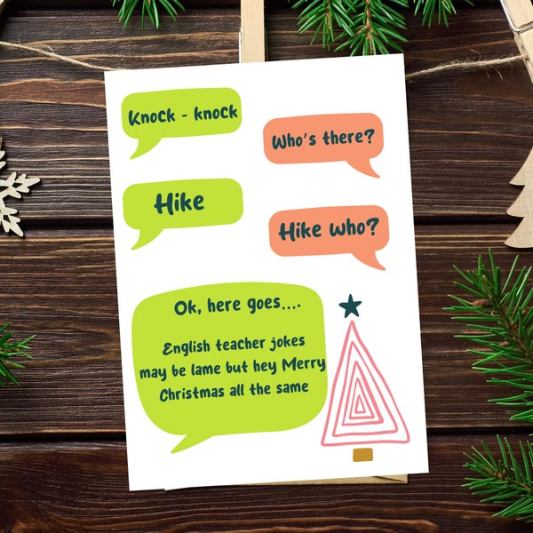 Teacher holiday card, Christmas card for teacher , card for English teacher, coworker Christmas card, language arts teacher Christmas card
