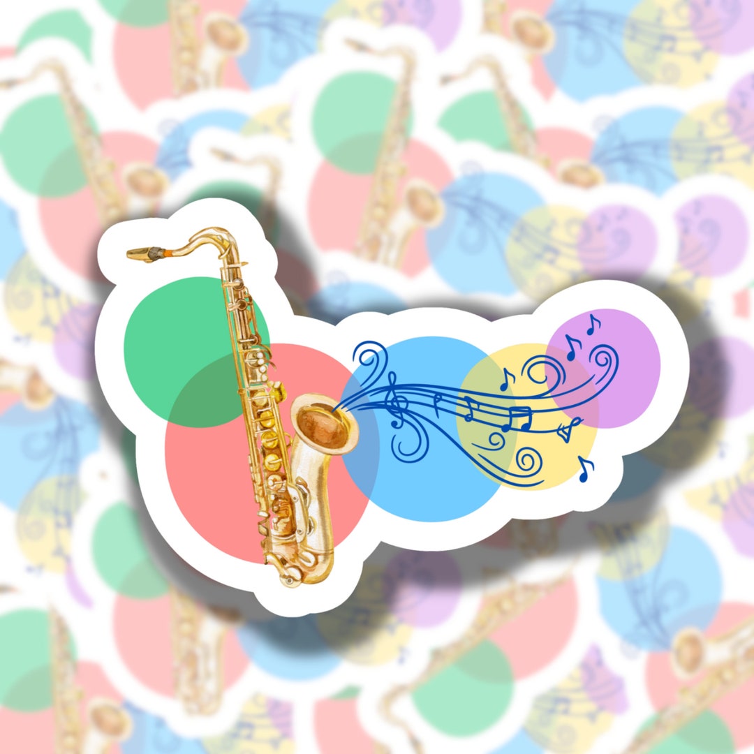 Saxophone Band Sticker, Woodwind Sticker, Music Sticker, Water Bottle ...
