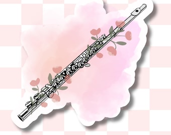 Sticker flûte, sticker fanfare, sticker floral, sticker pour ordinateur portable, sticker mignon, cadeau pour joueur de flûte traversière, sticker instrument de musique