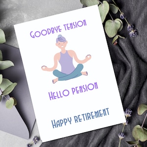 Retirement card, coworker retirement card, funny retirement card, retirement gift, women retirement card, yoga card, friend retirement card