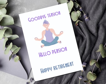 Retirement card, coworker retirement card, funny retirement card, retirement gift, women retirement card, yoga card, friend retirement card