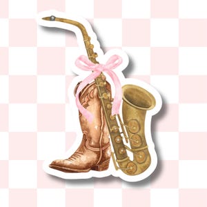 Saxophone sticker, laptop sticker, coquette sticker,planner sticker, marching band sticker, saxophone player gift, girly sticker, cowgirl