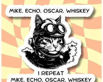 Funny Cat Die Cut Sticker | Sarcastic Pilot Cat Art