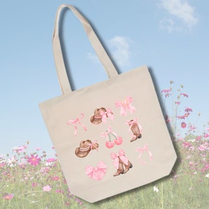 Coquette cowgirl canvas tote bag, coquette aesthetic, coastal cowgirl, girls weekend bag, girly cowgirl, feminine western, bridal party gift