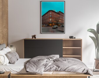 Edificio antiguo en Nueva Inglaterra Massachusetts Worcester impresión digital arte de pared sala de estar y dormitorio puesta de sol arte de pared grande